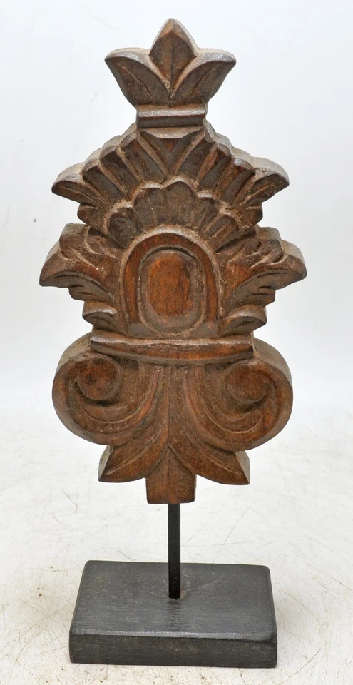 Panel de talla floral de madera tallado a mano sobre soporte Foto 3 de 4