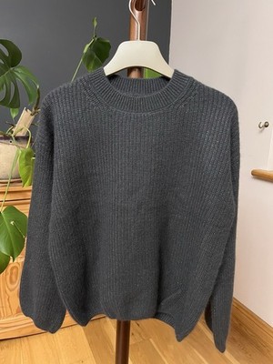  100% Kaschmir Pullover, P2P56cm Len56cm grau mit zusätzlichen glänzenden Fäden weich M/L