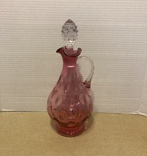 Vintage 1940's Fenton Cranberry Coin Dot Wine Decanter Pitcher w/ Stopper 12"