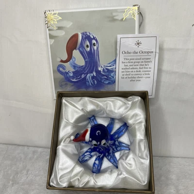 New Pier 1 Imports Ocho The Octopus Santa Hat Blown Glass Christmas Figurine - Image 1 of 4