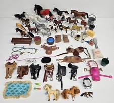 Large Lot of Toy Horses Accessories - Saddles, Buckets, Tack, Trophies, Hay..