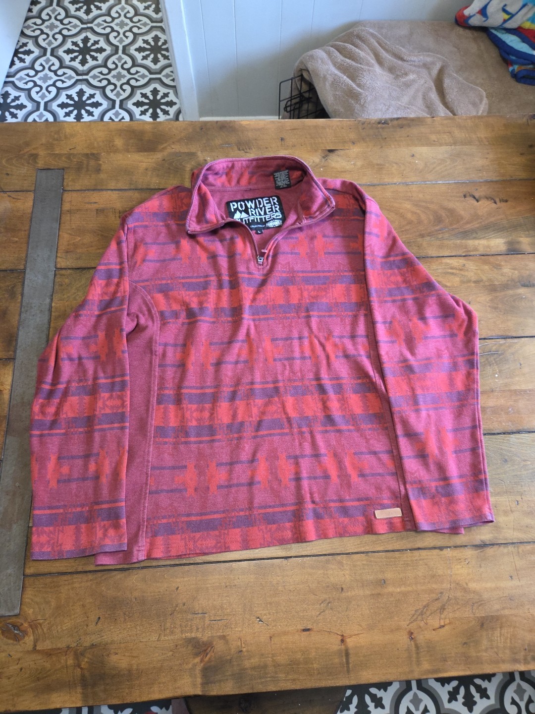 Powder River Outfitters Panhandle Mens Large Aztec 1/4 Zip Pullover Burgundy L