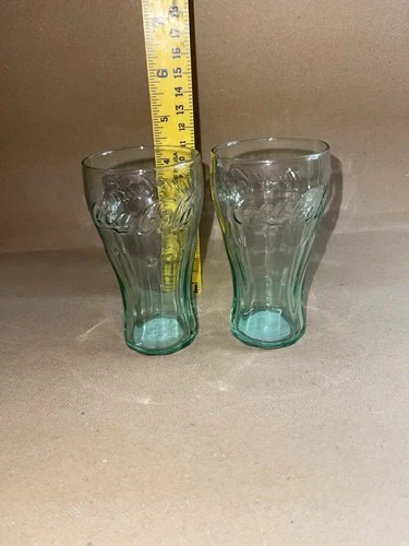 VTG Look Libbey Coke Juice Glasses Set of 2 Green 6 OZ 4.5" Tall Coca-Cola New