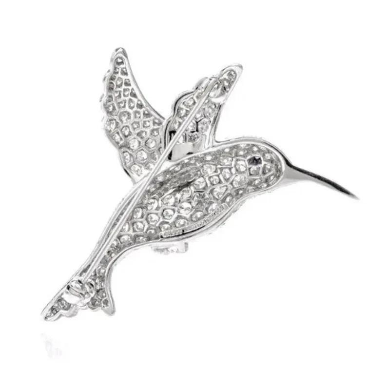 Broche broche colibrí diamante simulado corte redondo de 3,30 quilates chapado en oro blanco de 14 k Foto 3 de 4