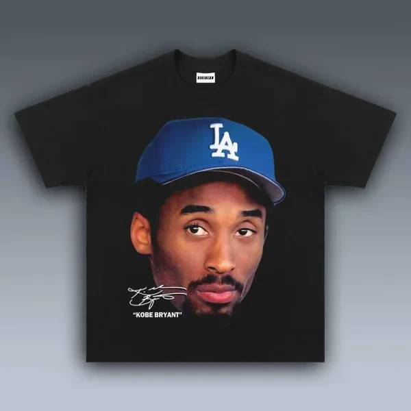 Kobe Bryant Vintage Graphic T-Shirt Retro Black Mamba Tribute Tee Blue Hat Art