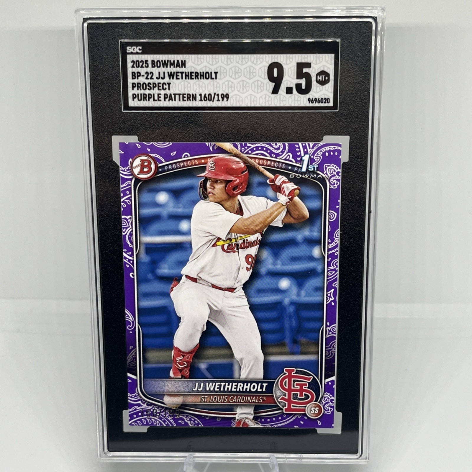 2025 Bowman 1st JJ WETHERHOLT Purple Pattern /199 SGC 9.5
