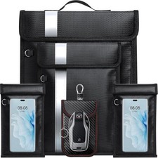 Accommodates most equipment, black faraday bags and silver reflective strip