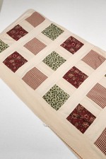 Cottagecore Cotton Quilt Patterned Tablecloth Rust, Green  Ivory 76x108