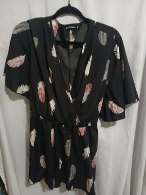 Ohuiman 4xl Plus Womens Black With Feathers Top tie in back