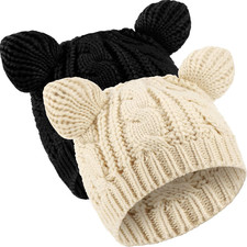 Cat Ear Beanie Hat Cute Knitted Winter Knit Hat for Women Girls