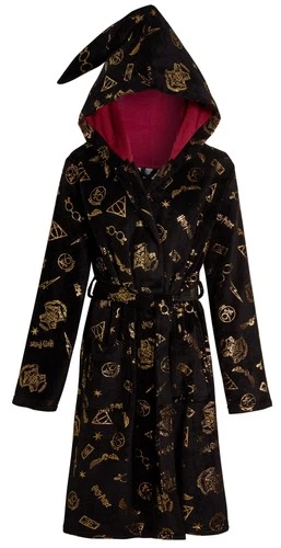 Womens Harry Potter Dressing Gown Teens Deathly Hallows Hooded Bathrobe Gift