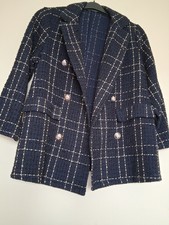 Ladies Navy Boucle Jacket Lined Size 16  Excellent Condition