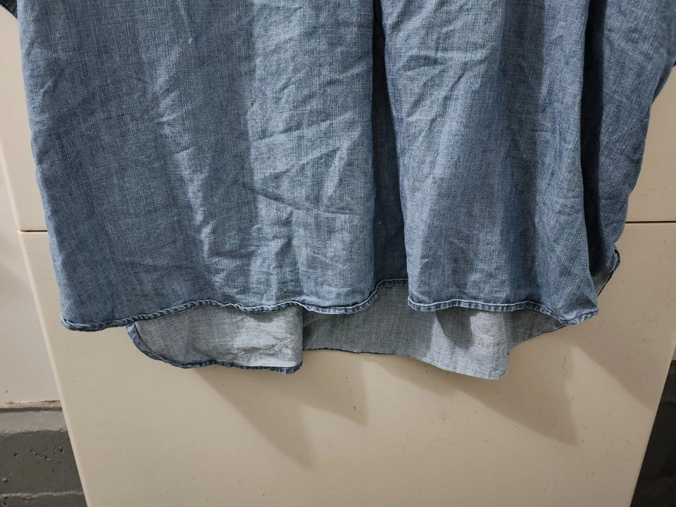 Top Caslon Mujer 3X Azul Plisado Denim Manga Corta Cuello Ancho Cuadrado Mezcla Tencel Foto 2 de 4