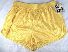 NWT Vintage Fin Yellow Shiny Nylon Track Shorts Womens L Pull On Gym Athletic
