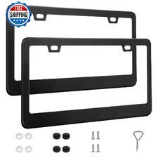 Quanqiufei 2 Pack Stainless Steel License Plate Frames Black Screw Caps