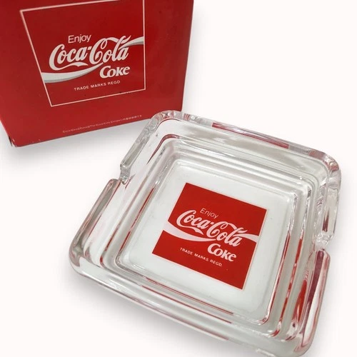 Vintage Coca Cola Glass Ashtray with Original Box Japan Promo Novelty Rare
