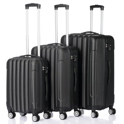 20'' 24'' 28'' 3 Pcs Luggage Travel Set Bag ABS Trolley Suitcase w/ TSA Lock Black
