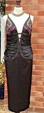 B.N.AFTER SIX,BLACK SATIN,EMBROIDERED,EMBELLISHED,MIDI,EVENING DRESS 14-16-£365