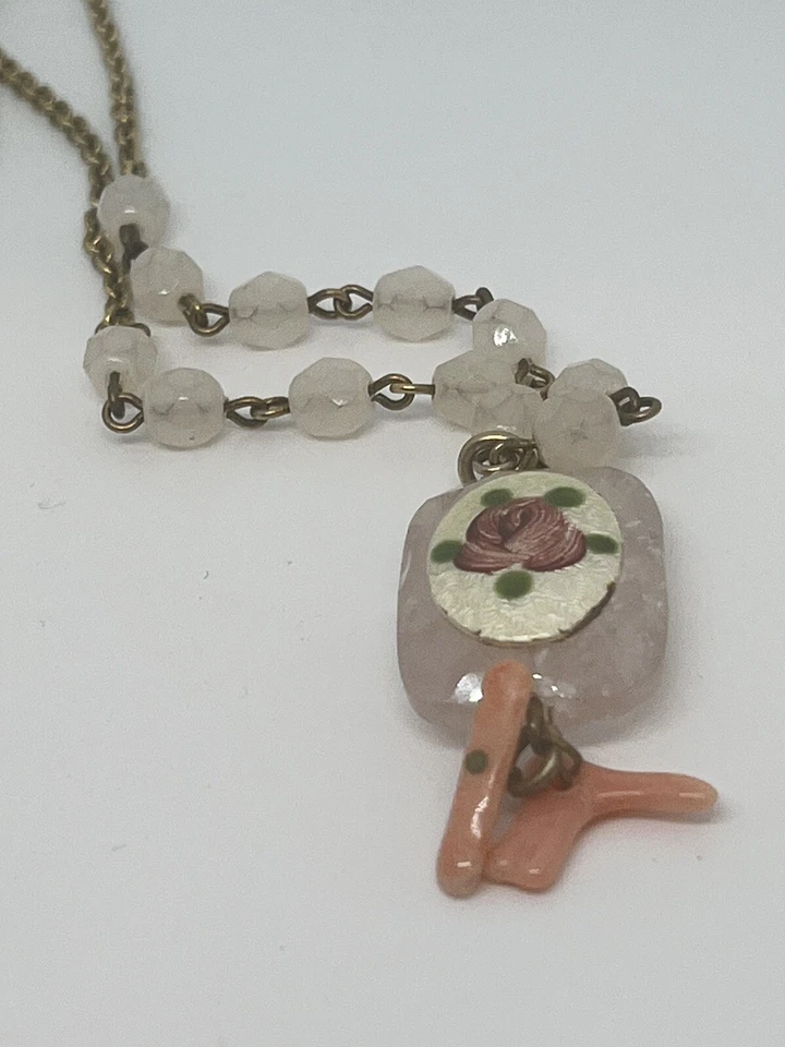 "Collar Maximal Art John Wind cuarzo rosa esmalte rosa coral 20""" Foto 2 de 4