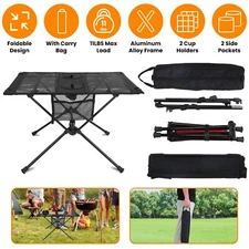 Portable Camping Table with Cup Holders Side Pockets Picnic Table-Beach Outdoor