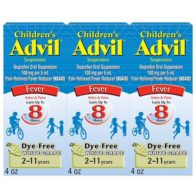 Children's Advil Liquid Pain Reliever Fever Reducer 4 Oz Pack of 3 Dye Free