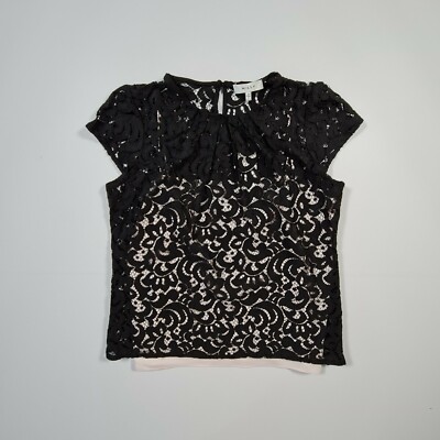Milly Damen-T-Shirt schwarz 10 UK kurze Ärmel Spitze Bluse Oberteil Tee Damen Small