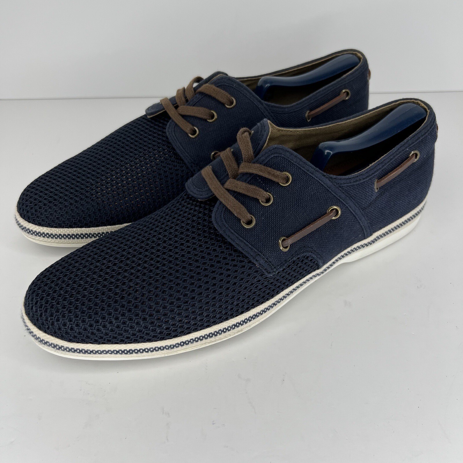 Aldo Shoes Navy Blue Mesh Canvas Shoes Mens Size 10.5 Brown Laces Breathable