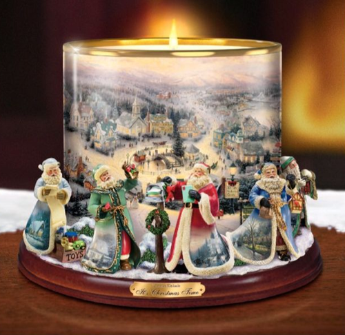 Thomas-Kinkade-Bradford-Exchange-It-039-s-Christmas-Time-Candle-Holder-Centerpiece