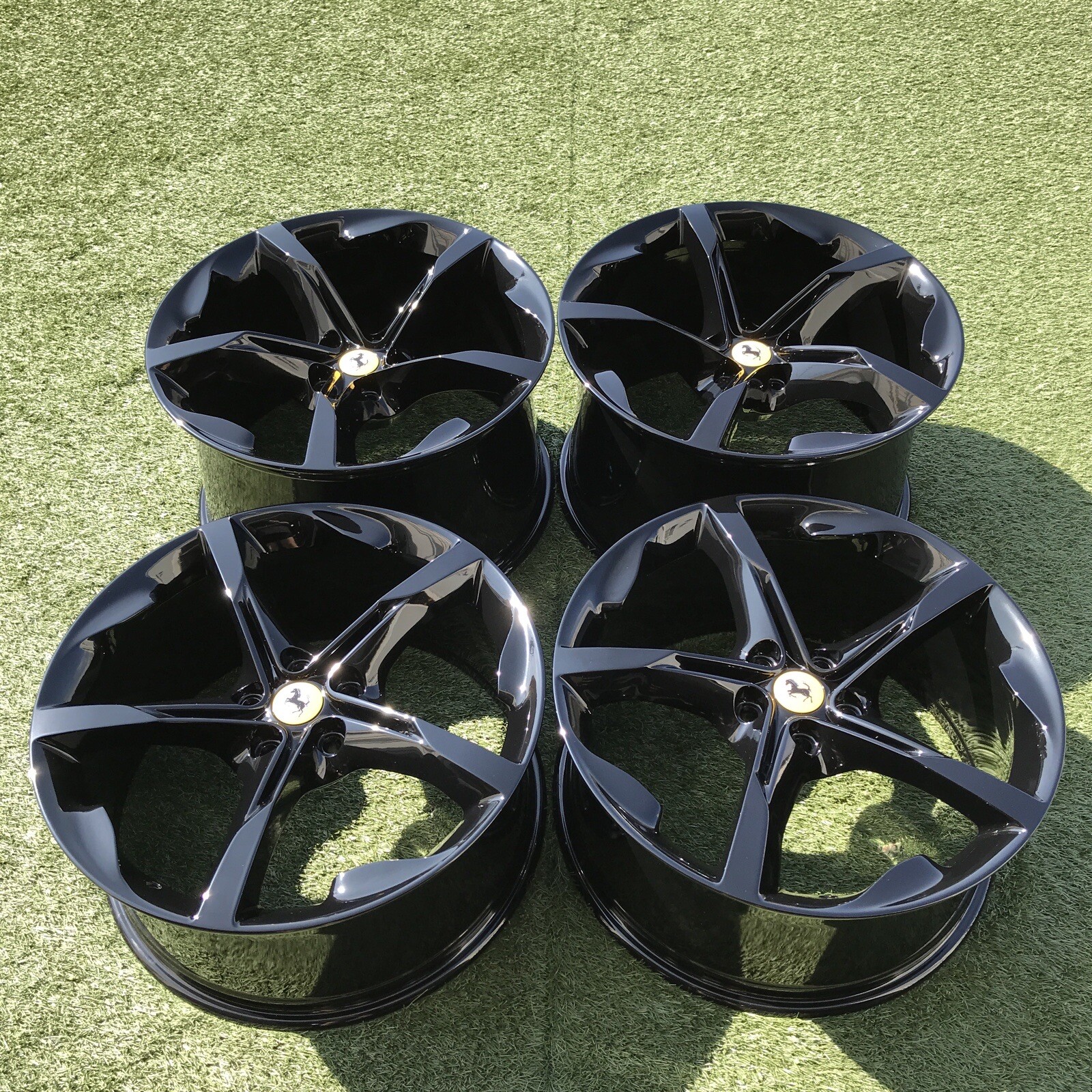 20" FERRARI SF90 RIMS OEM STOCK GENUINE SET 4 GLOSSY BLACK FORGED STRADALE