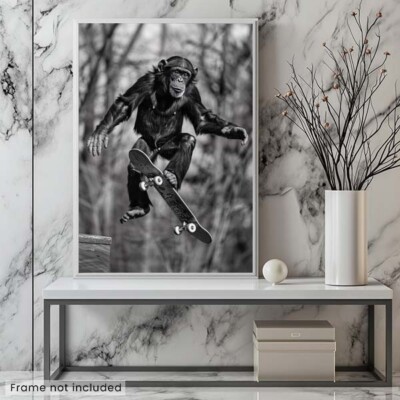 Monkey Skateboarding #6 - Cute Funny Animals - Poster | eBay