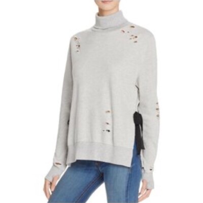 PAM & GELA Gray French Terry Side Slit Destroyed Sweatshirt Top Small