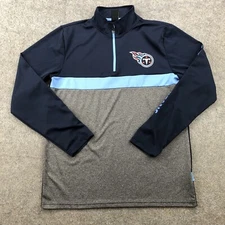 Tennessee Titans Pullover Men Medium Gray Blue Spell Out 1/4 Zip Logo Shirt NFL