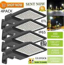 4 Pack 300W LED Parking Lot Light with Adjustable Arm Mount, Commercial Lighting