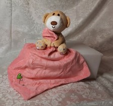 Brown Teddy Bear Baby with pink Blanket Blankie Security Lovey Plush Soft NEW