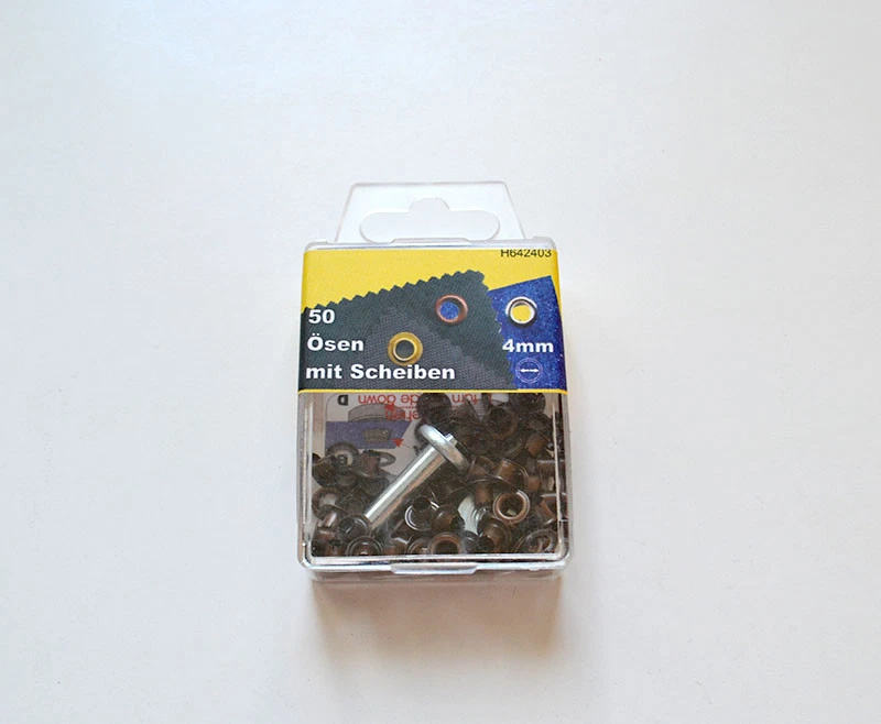 KURZWAREN DIREKT 50 Ösen 4mm messing Ösen für Planen Schlüsselbänder mit Einschlaghilfe