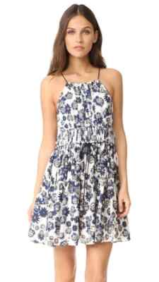 NWT - CINQ À SEPT 'Lotus' Floral-Print Silk Mini-Dress, Blue Multi - Size Small