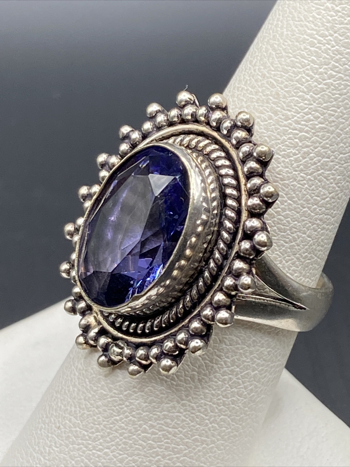 Sterling Silver Large Purple Stone Split Shank Ri… - image 3