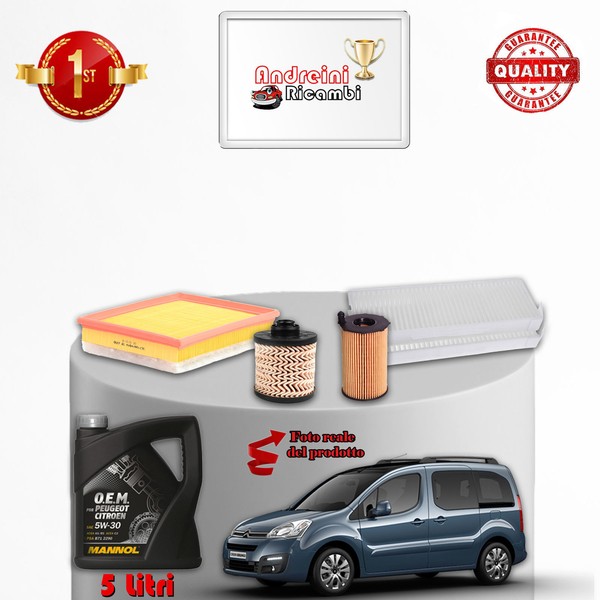 Set Service 4 Filter+5 Liter 5W30 Xcitroen Berlingo II 1.6 Bluehdi 88KW 2015-image