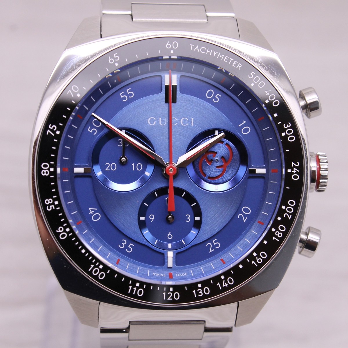 Gucci Interlocking 41mm Mens Steel Quartz Chronograph Watch Blue w