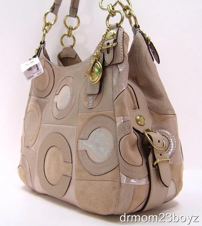Nuevo Bolso Cartera Coach Maggie Beige Marfil Con Incrustaciones Cuero, Charol Gamuza Nuevo con Etiquetas Foto 4 de 4