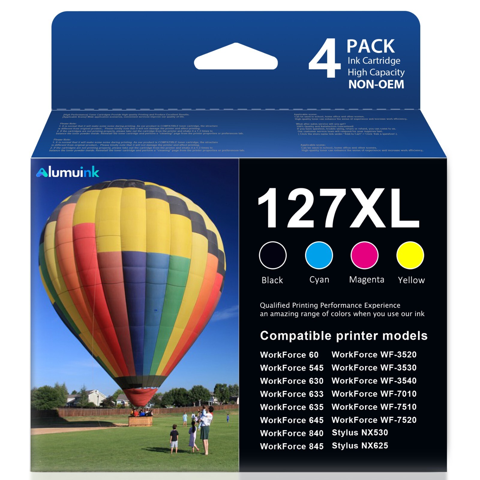 4 Pack 127XL 127 XL Ink Replacement For Epson WF-3520 WF-3530 WF-3540 WF-545