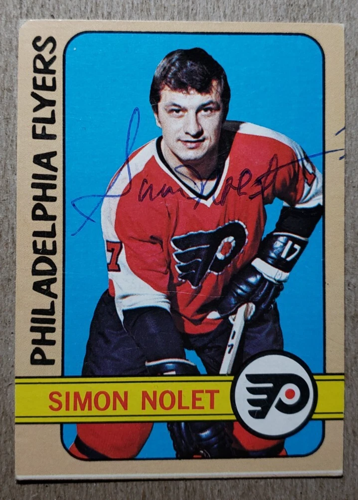 Simon Nolet Signed 1972-73 Topps Autograph Hockey Card Philadelphia Flyers Auto