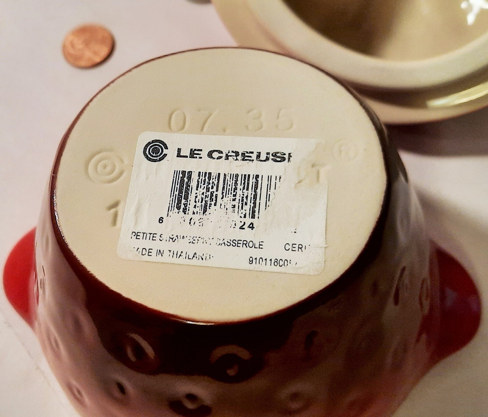 14 oz. STRAWBERRY le creuset jam compote jar vtg french casserole