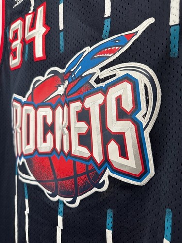 NBA Houston Rockets Olajuwon 34 Jersey Navy Hardwood Classics Adidas M +2 Stitch - Picture 5 of 8