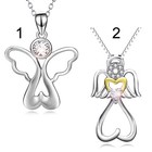 Halskette Schutzengel Anhänger 925 Silber Zirkonia Liebe Herz Engel Gold Kette