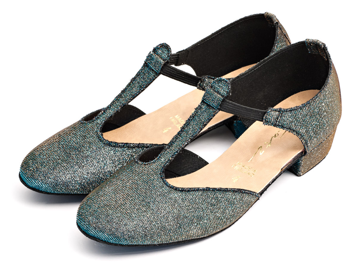 Ladies Blue/Gold Multi Glitter Dance Greek Sandal Jive Cerco Salsa Shoe