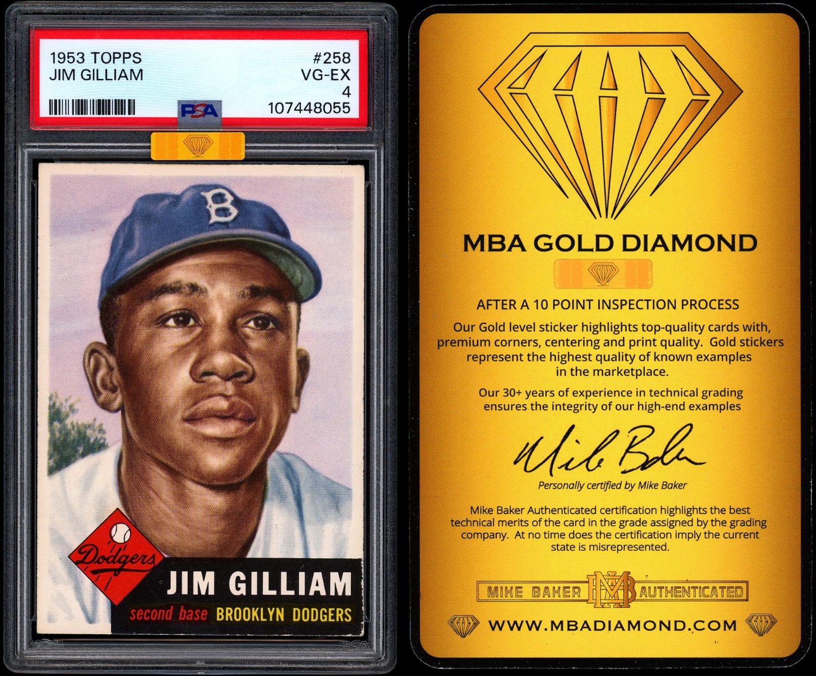 1953 Topps #258 Jim Gilliam RC PSA 4 MBA GOLD DIAMOND 4.5 CENTERED SP