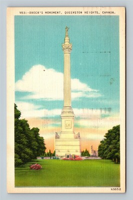 Queenston Heights ON, Brock's Monument, Ontario Canada c1951 Vintage Postcard