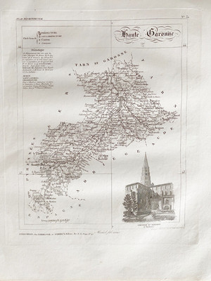 KARTE ATLAS MICHEL FILS AINE 1850 ''DEPARTEMENT DE LA HAUTE GARONNE''