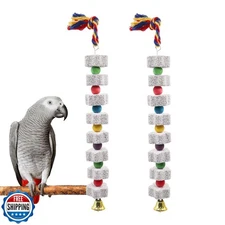 2 Pack Mineral Block Chew Toys with Colorful Beads and a Bell, Bird Beak Grin